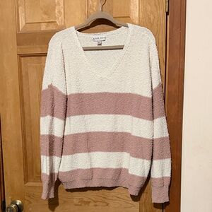 Knox Rose V-Neck Sweater - Pink and White Stripes